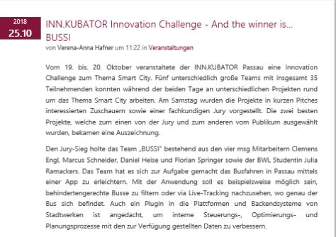 INN.KUBATOR Innovation Challenge - And the winner is...BUSSI